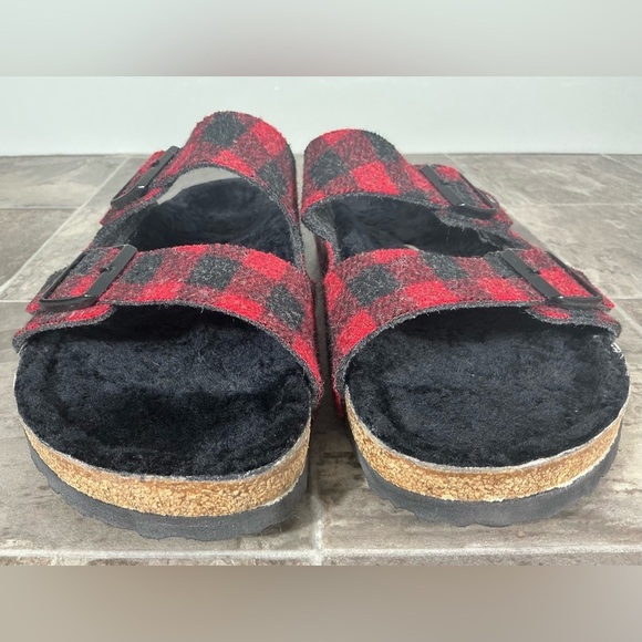 BIRKENSTOCK ARIZONA SHEARLING WOOL PLAID RED SANDALS. main image 5